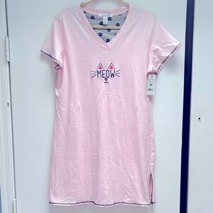 NWT Rene Rofe Sleepwear 100% Cotton Pink Nightgown Meow Cats Graphic Women's L !